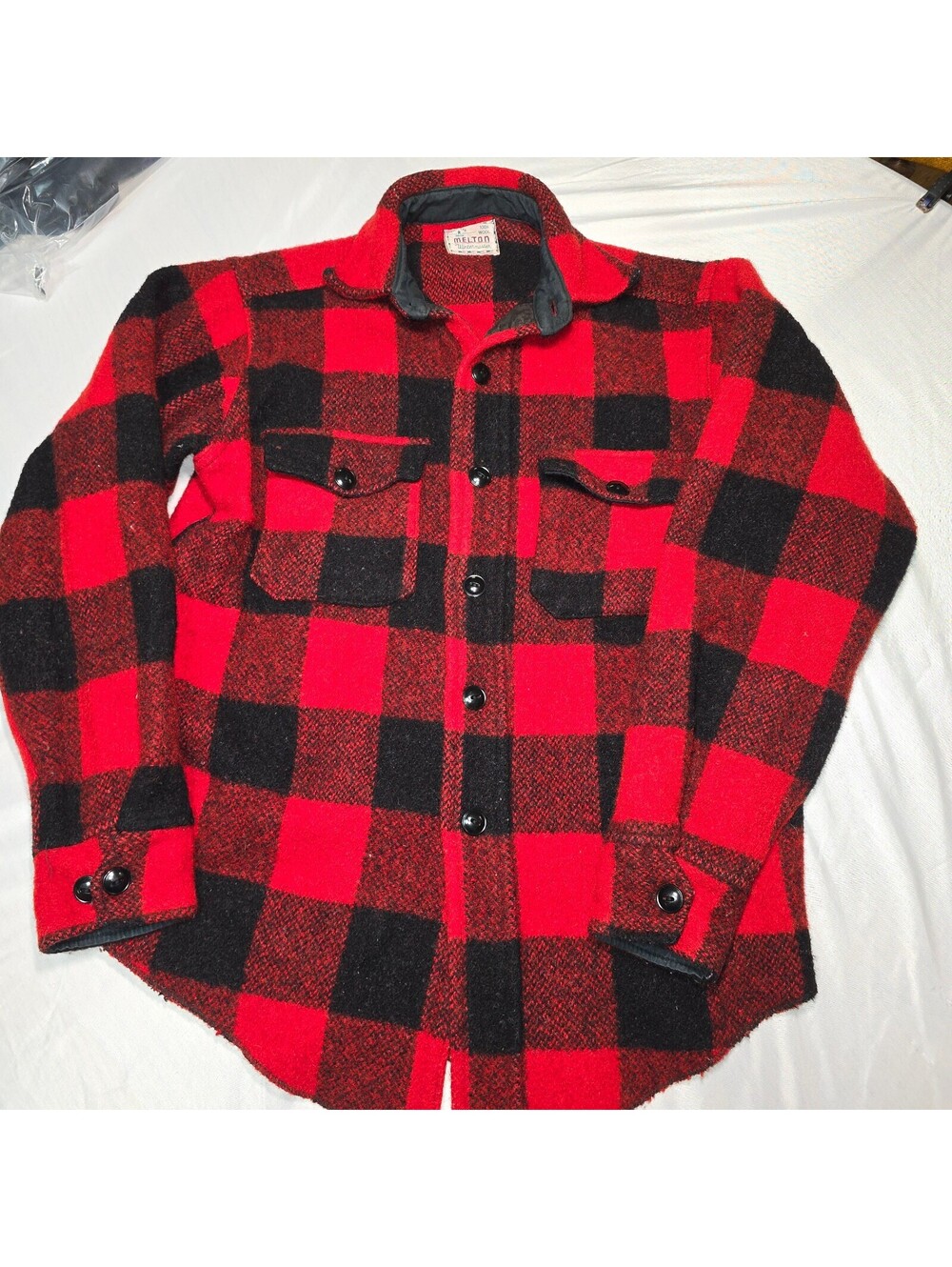 Vintage 50s 60s Melton Wintermaster Buffalo Plaid Wool Shirt Jacket Medium 21